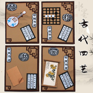 幼儿园琴棋书画中国风区角主题走廊教室墙面饰布置环创装饰材料