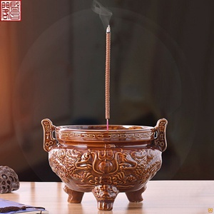 家用供佛室内寺庙供奉色三足香炉祭祀上香香薰大香炉佛具用品香插