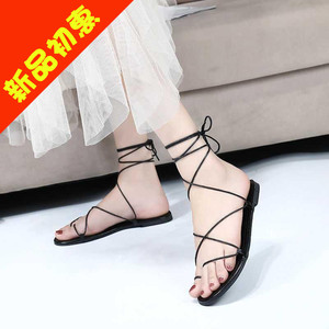 夏季时尚新款绑绳绑带女鞋凉鞋休闲百搭学生网红沙滩鞋旅游单鞋