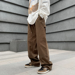 古着vintage裤子高街in潮男宽松直筒日系美式复古街头棕色阔腿裤