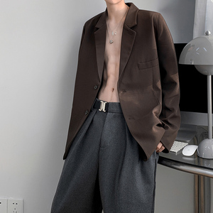 禁欲系咖色西装外套男ins潮春高级感英伦雅痞纯欲风男装垫肩西服