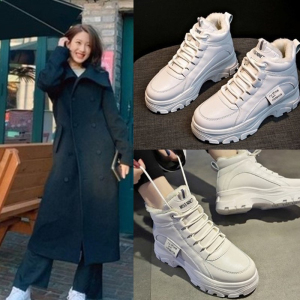 韩剧女神降临文佳煐林周京同款鞋子加绒小白鞋女冬厚底运动高帮鞋