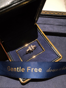 GentleFree珠宝定制18K金天然钻石镶嵌双T型开口式女士戒指指环