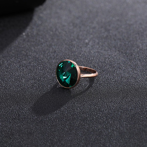 韩国简约圆形奥地利水晶彩色宝石蓝色粉色绿色装饰食指戒指食指环