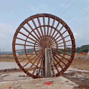 水车防腐木风水轮户外景观大型实木仿古脚踩旋转电动流水假山配件