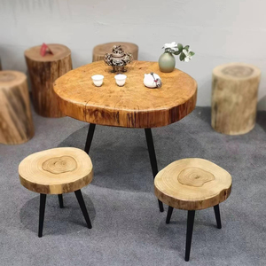 现代简约香樟木凳子樟木圆片铁艺木凳换鞋凳喝茶凳子原木实木座椅