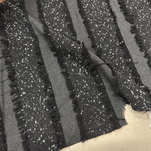 小众时装灰黑色高档绸缎格纹流苏汉布料个性化时装设计师DIY面料