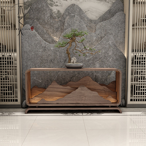 新中式实木玄关柜胡桃木入户门厅装饰柜带灯端景台走廊进门玄关台