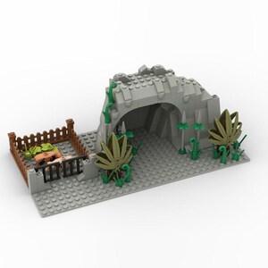 兼容乐高小颗粒积木玩具拼装6男孩女孩diy场景山顶洞穴圈养猪野人