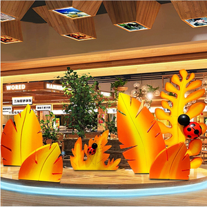 秋季主题创意店铺橱窗装饰摆件商场dp点美陈道具黄色叶子场景布置