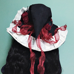 捣蛋鬼op lolita手作 魔女帽 绒面巫女帽子 哥特系头饰0人付款68