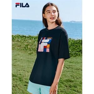 FILA斐乐女士短袖T恤2024夏季新款纯棉半袖运动女装