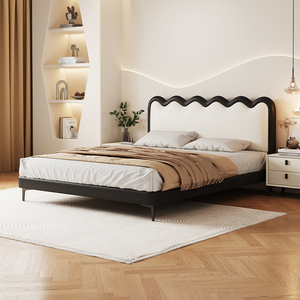 菲玛仕涟漪真皮床奶油风床现代简约1米8双人小户型实木床婚床主卧