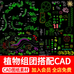 园林植物组团搭配CAD图景观花境设计花草灌木种植绿化配置平面图