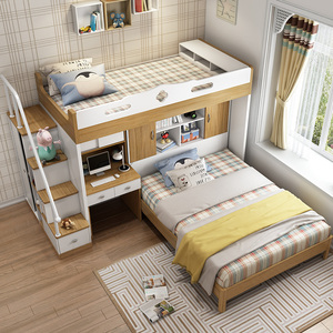 儿童床上下铺床子母交错式双层男女孩带书桌组合成人多功能高低床