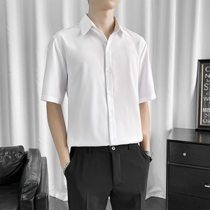 男士短袖白衬衫DK制服西装套装免烫休闲冰丝衬衣内搭黑色半袖寸衣