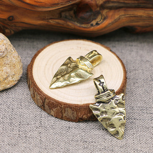 纯黄铜印第安铜箭头吊坠 矛头钥匙扣 手工做旧工艺品 个性挂坠