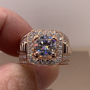 莫桑石男戒指18k白金玫瑰金彩金莫桑钻戒指3克拉大气莫桑钻戒男