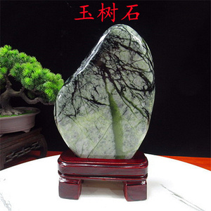 精品玉树石 岫玉原石 天然图案 岫岩玉奇石摆件包邮带底座玉石
