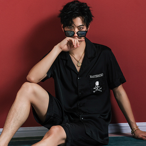 高级感睡衣男春夏真丝mmj骷髅头短袖家居服套装 mastermind japan