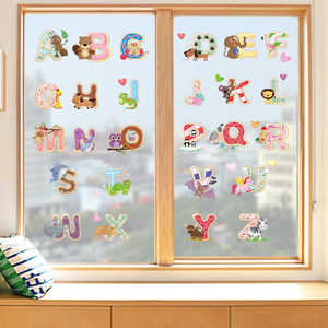 卡通英文字母玻璃贴纸无胶防水静电贴儿童房宝宝房间装饰早教贴画