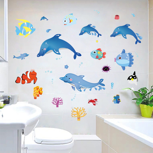 卫生间浴室瓷砖防水贴纸卡通无胶静电贴厕所玻璃装饰海洋小鱼贴画