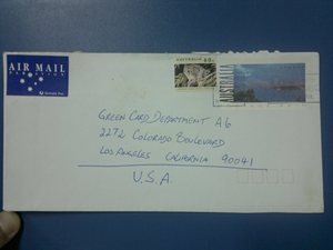 16L 澳大利亚  1999  邮资封   寄美国  销 纪念戳  邮政 邮箱