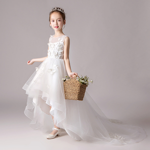 公主裙女童蓬蓬纱拖尾超长花童婚纱儿童走秀主持人钢琴演出服表演