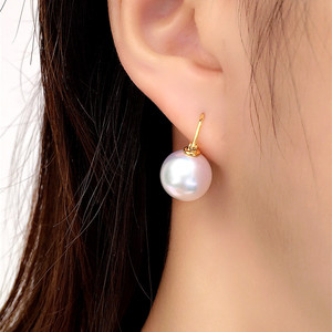 澳白珍珠耳环天然南洋白珍珠耳环海水珍珠耳钉12mm简蔻董卿款耳坠