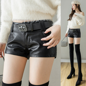 皮尤超短裤女秋冬性感低腰紧身靴裤打底pu皮裤简约纯色直筒皮短裤