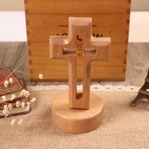 十字架实木桌面摆件创意榉木家居客厅玄关摆饰工艺品电视柜小摆台