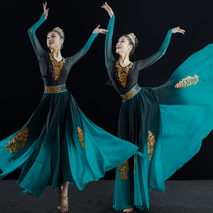 新疆舞蹈服装2024新款裙子演出服大摆裙女维吾族艺考连衣裙表演服