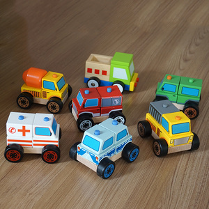 出口大号木头车子滑行仿真汽车玩具交通工具木制男孩消防车搅拌车