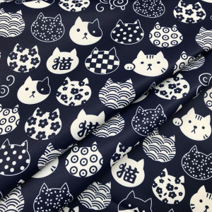 日系卡通猫咪头数码印花防水涤纶布 diy手工面料布包背包桌布抱枕