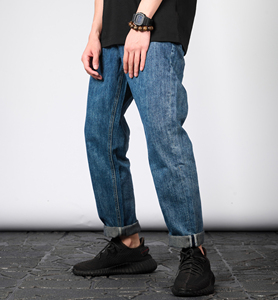 夏秋季搭配椰子350裤子美式宽松复古高街水洗直筒深蓝色牛仔裤男