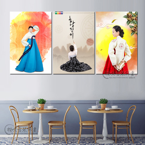 韩式风格餐厅料理店装饰画韩国朝鲜传统美女人物烤肉店挂画壁画