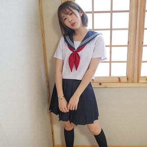 日系高端jk制服 绀色襟白三本水手服 日本关西襟长短袖学生装套装