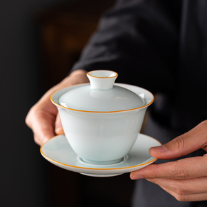 晨翔影青盖碗茶杯德化白瓷茶碗带盖单个三才大号功夫家用茶具套装
