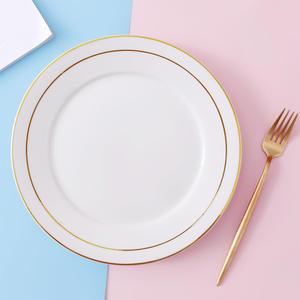 牛排盘子金边陶瓷平盘浅盘圆形西餐自助餐盘甜品蛋糕碟餐桌吐骨碟