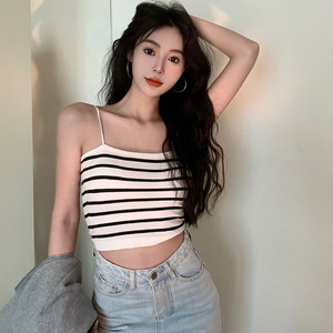 夏季爆款条纹背心辣妹修身小吊带女生外穿带胸垫美背性感潮流女装