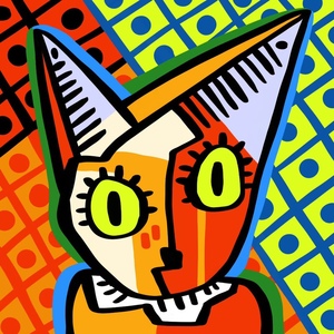 【茉莉】毕加索神奇画风创意猫狗动物撞色原创手绘彩色头像定制