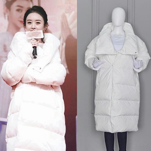 luluins赵丽颖明星同款衣服白色宽松中长款羽绒服冬季保暖外套女