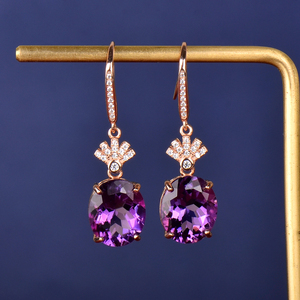 紫色水晶耳环天然紫水晶高级感玫瑰金2023新款大气潮宝石纯银耳坠