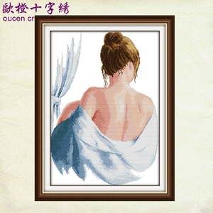 新款出浴十字绣美女背影性感艺术人物现代简约欧式卧室刺绣挂画