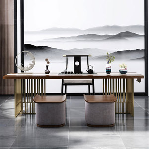 新中式实木茶桌椅组合轻奢后现代办公桌椅禅意书桌茶台家具定制