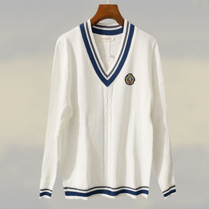 韩版打底长袖针织衫套头男士毛衣厚款v领学生毛线衫dk校服学院风