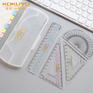 日本KOKUYO国誉尺子套装多功能透明量角器三角尺塑料直尺15cm套尺
