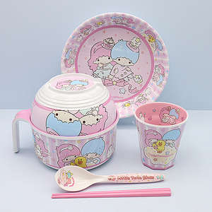 创意日式凯蒂双子星汤碗带盖泡面杯饭盒家用饭碗筷餐具套装泡面碗