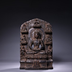 藏传老石佛手工高浮雕刻青石释迦牟尼长寿佛度母摆件文玩28cm