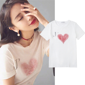 exjr 香港代购杨幂杨颖baby同款上衣服2021夏季爱心纯棉短袖t恤女